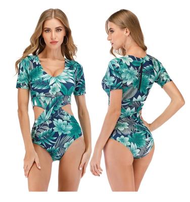 China Sleeved Breathable Rash Surfsuit Guard Women Swimwear One Piece Swimsuit Cut Out Beachwear Surfing Swimwear for sale