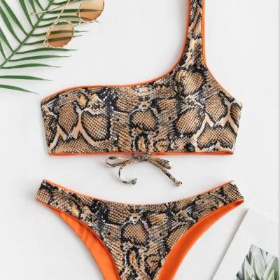 China Women's 2 Pcs QUICK DRY Bikini Set Aminal Snake Print Bikini Swimwear Swimsuit Beach Wear Asymmetrical Monokini for sale