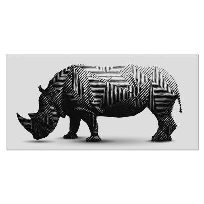 China All Environmental Premium Materials Environmental Black And White Rhinoceros Frame Wall Art Printed Canvas Art Oil Painting Aluminum Glass Wall Hanging Art For Home Decor. for sale