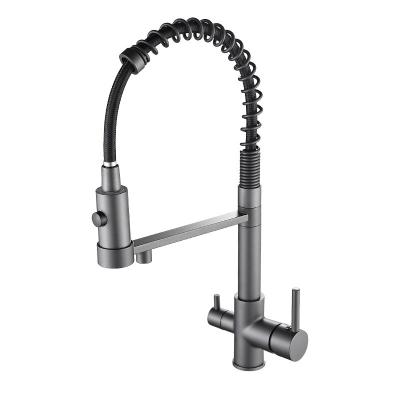 China Thermostatic Faucets Spring Kitchen Faucet Double Handle Mixer Sink Faucet Lower Gray Sprayer / Black Basin Faucet for sale