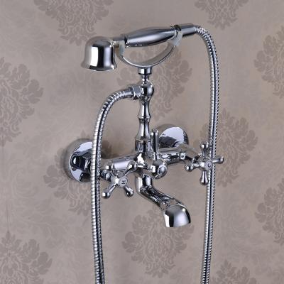 China Thermostatic Faucets Pour Mixer Double Handle Faucet Bathroom Accessory Brass Hot And Cold Hand Shower Faucet for sale