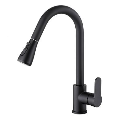 China Thermostatic Faucets Kitchen Faucet Pull Down Hot And Cold Mixer Tap In Black Brass for sale