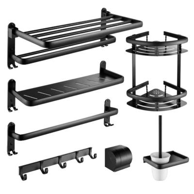 China Double Stocked Hotel Quality Hotel Towel Shelf Towel Holder Black Bathroom Accessories Set for sale