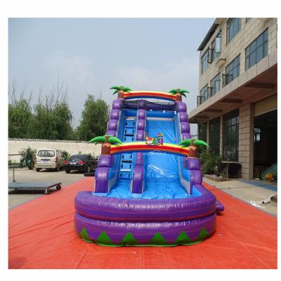 China Cheap Inflatable Commercial Backyard Palm Tree Slide Inflatable Water Slide With Detachable Pool for sale