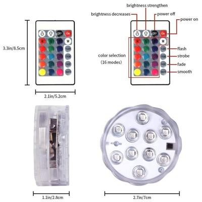 China 10leds Garden Submersible Remote Control Light IP68 Battery Operated Led Waterproof Aquarium Pool Light IP68 Waterproof Underwater Lamp for sale