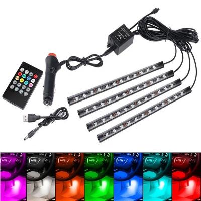 China Automobile Lamp 4pcs 12LEDs RGB Automotive/Interior Atmosphere Strip Light With USB Music Control Wireless 