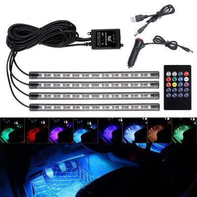 China Automobile Lamp 36/48/72 LED Car Interior Decorative RGB Light Strip With USB Cigarette Lighter Music Control Auto Interior Atmosphere Lights for sale