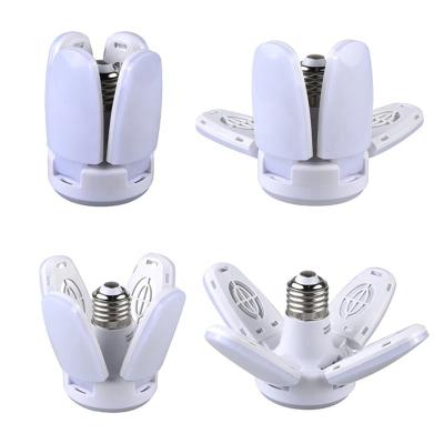 China Foldable Room 28W LED Garage Lights Mini 4+1 Fan Blades E27 Bulb Adjustable Deformable Workshop Warehouse Ceiling Lamp AC85-265V for sale