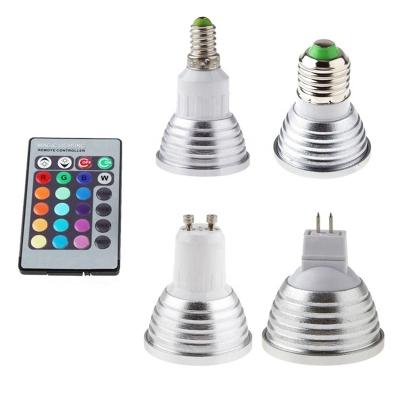 China Residential LED RGB Bulb GU10 E27 3W 16 Color Dimmable AC85-265V Led Light Spotlight Holiday Decoration Magic Lighting + IR Remote Control for sale