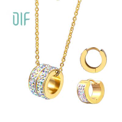 China TRENDY 18k Gold Plated Jewelry Sets Necklace Stainless Steel Women Accessories Fashion Jewelry Set With Zircon for sale