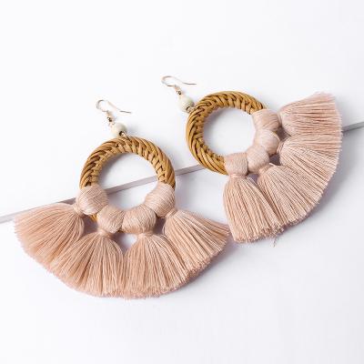 China Wholesale Bohemian Women's Tassel Earrings White Rattan Earrings Large BOHEMIA Earrings for sale