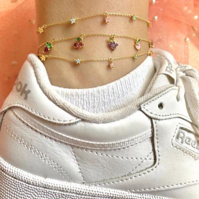 China FASHIONABLE wholesale hot gold plated anklets anklet chain real style color zircon 18k cherry peach tropical fruit for sale