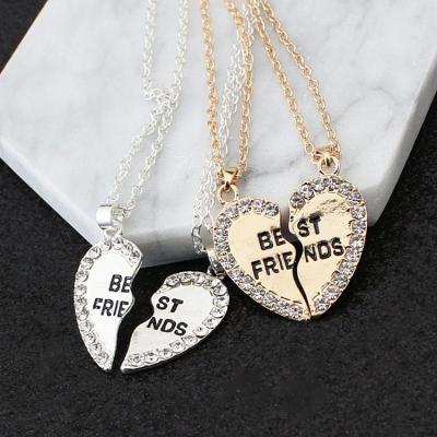 China Fashion TRENDY Love Necklace Set Pendant Diamond Gold Plated Best Friends Accessories Heart Necklace for sale