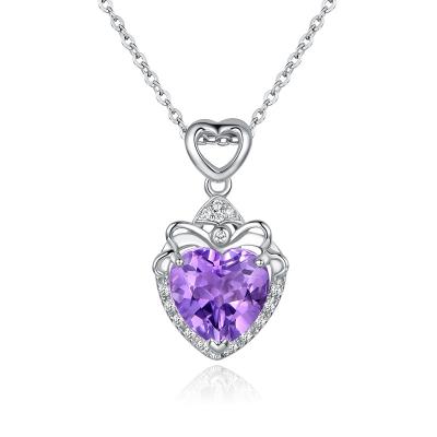 China Natural Topaz Necklaces Pendant Amethyst Crystal Heart of TRENDY Silver Necklace for sale