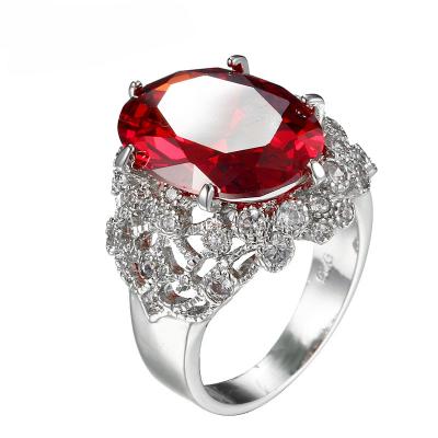 China Fashionable DILAFU Decorated Pomegranate Zircon Copper Wedding Rings Big Red Gemstone Ruby Ring for sale