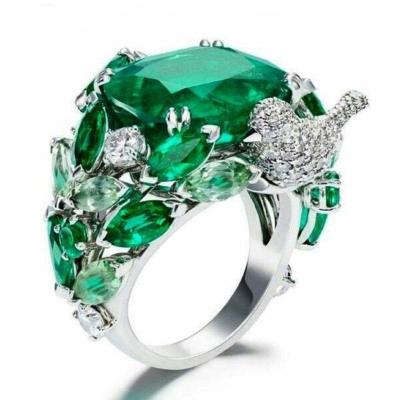 China Handmade Jewelry Latest Ring Emerald Gemstones Man Sapphire Gemstone from Emerald Leaf Bird Classic ALLOY Ring for sale