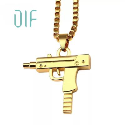 China Judy Stainless Steel Gun Jewelry Hot Selling Stainless Steel Necklace Firearm Gold Pendant Necklace for sale