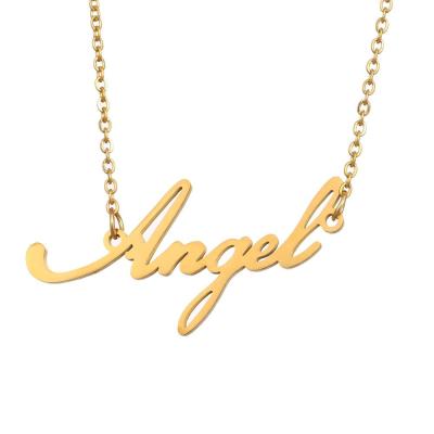 China Wholesale Trendy Stainless Steel Jewelry Angel Word Necklace DIY Customized Custom Made Personalized Gold Names Necklace for sale