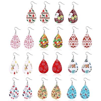 China Christmas teardrop leather earrings for woman Christmas leather earrings for sale