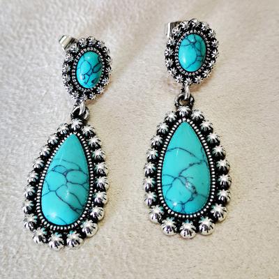 China ALLOY Jewelry 2019 Drop EarringsTurquoise Exaggerated Earrings Fashion Gig Earrings Blue Gemstone Women Earrings for sale