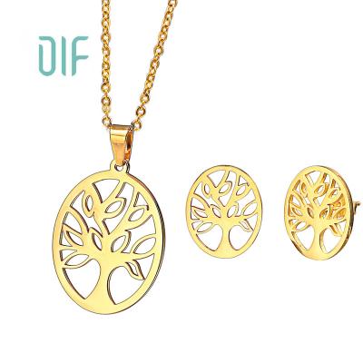 China Romantic Tree of Life Gold Plated Jewelry Stainless Steel Jewelry Set for sale