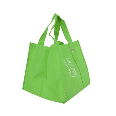 China Green Custom Handled Tote Bags Reclyable Nonwoven Grocery Eco Friendly Nonwoven Customer Shopping Bag for sale