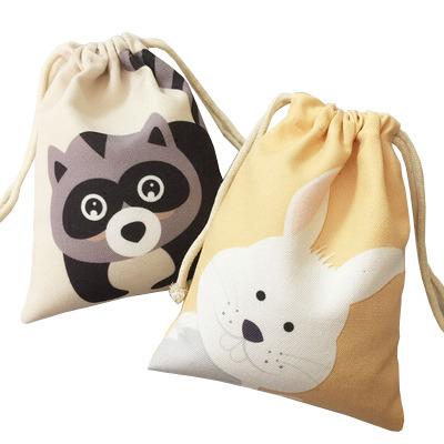 China Custom Wholesale Animal Printing Cotton Drawstring Dust Bag Rope Handle String Bags for Gifts Packing for sale