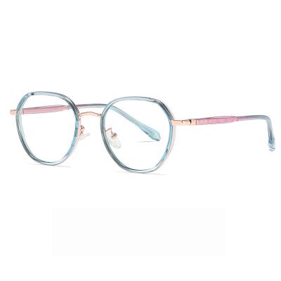 China New Fashion Polygon Frame Flat Mirror Bifocal Frame Temple Pattern Metal Blue Light Blocking Glasses for sale