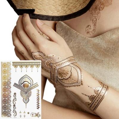 China Temporary Custom Printed Small Size Waterproof Gold Metallic Women Body Temporary Jewelry Necklaces Tattoo Sticker for sale