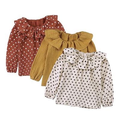 China Factory Wholesale Custom Canvas Blend Anti-Shrink Cotton Long Sleeve Polka Dot Ruffled Babies Blouse for sale