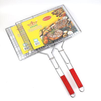 China Easily Cleaned Folding BBQ Basket Grill Rack Barbecue Net Outdoor Portable Rack Accessories Camping Net for sale