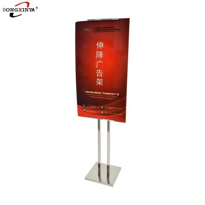 China Free Standing Supermarket Stainless Steel 2 Studdle Poster Menu Board Advertising Display Stand for sale