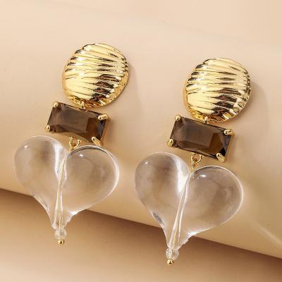 China Transparent Vintage Love Heart Dangle Earring For Women Girls Gold Metal Rhinestone Earring Jewelry for sale