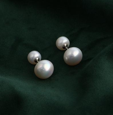 China Fashion S925 double pearl silver two-way wear freshwater pearl earrings classic TRENDY earrings wholesale for sale