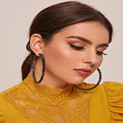 China FASHIONABLE simple black design rhinestone wild circle earrings rhinestone retro shape earrings women 2021 for sale