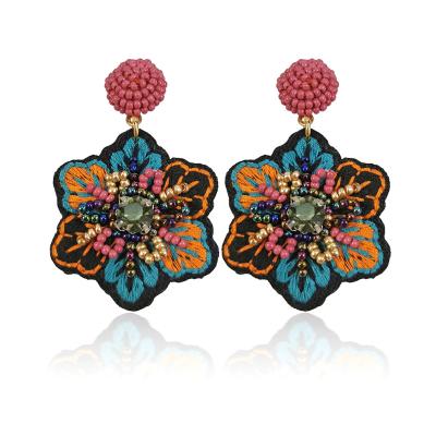 China BOHEMIA Fashion Bead Earrings Bohemian Women's Handmade Embroidered Flower Beaded Drop Earrings Jewelry Ethnic Girl for sale