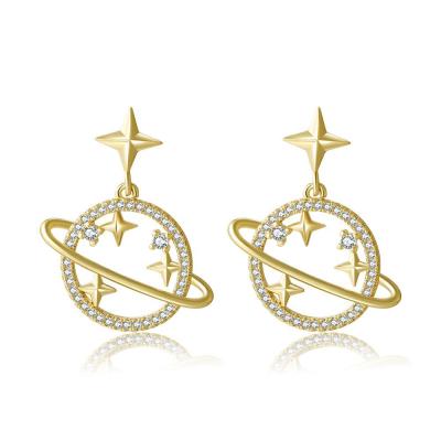 China Other Universe Planet Star Korean Drop Earrings For Women Aesthetic Zircon Dangle Earrings Femme Saturn Jewelry for sale