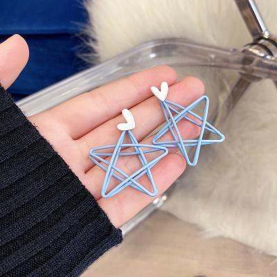 China The Other Hollowed Out Pentagram- Fresh Sky Blue Double Star.earrings For New Heart Shaped Women Jewelry For 2020 for sale