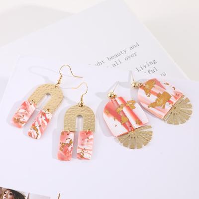 China Unique Rose Ethnic Clay Drop Metal Earrings For Women Handmade Gold Leaf Geometric Hanging Earrings Trendy Jewelry for sale