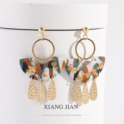 China 2022 Ethnic New Korea Clay Copper Long Dangle Earrings For Women Unique Design Geometric Drop Earrings Fashion Jewelry for sale