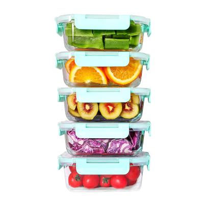 China Oven Safe Refrigerator Storage Glass Food Container Meal Prep Bento Lunch Boxes With Airtight Heatable Containers Locking Lid for sale