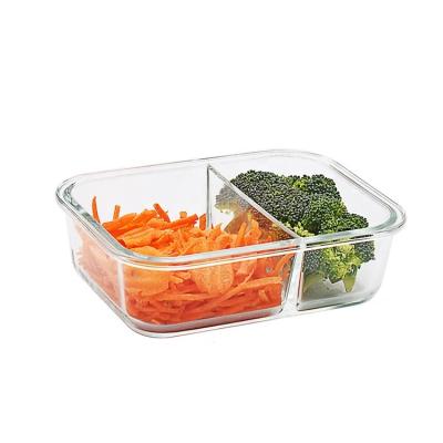 China 3 Compartment Box Microwave Oven High Borosilicate Glass Bowl Heatable Airtight Food Storage Containers for sale