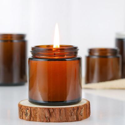 China Dark Brown Classic Jar Round Amber Glass Candle Jar With Lid Container Heat Resistant Empty Glass Jar for sale