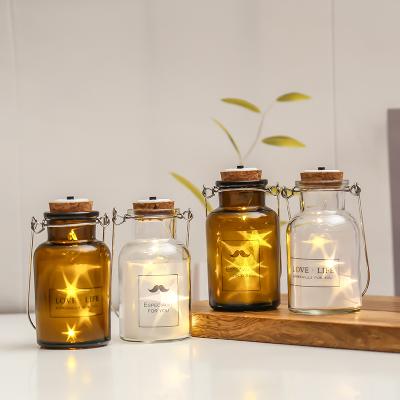 China Daily Life Glass Bottle Firefly Bottle Lamp Night Light Table Lamp Battery Glowing Glass Wishing Bottle for sale