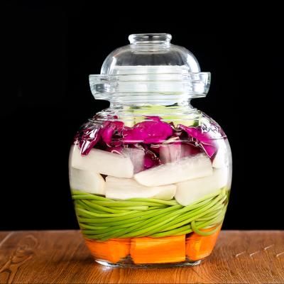 China Glass Pickle Canister Large Capacity Glass Kimchi Jar Freshness Storage Storage Material Wide Pickles Container With Clip Lid for sale