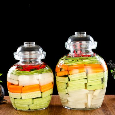 China Glass Pickles Flip Jar Food Storage Large Capacity Liquid Cap Pickles Storage 5L 10L Glass Jar Kitchen Freshness for sale