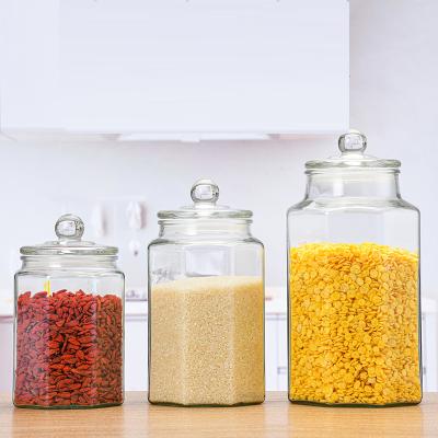 China Microwavable Glass Cookie Jar Storage Jar Canisters Candy Food Grade Storage Glass Bottle With Glass Lid for sale