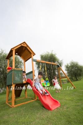 China Wooden Playground Garden Wooden Game Center With Slide for sale