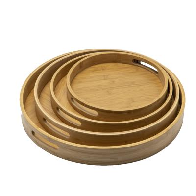 China Special Eco-Freindly Utensil Kitchen Bamboo Wooden Cutlery Tray High Quality Round LARGE Tray for sale