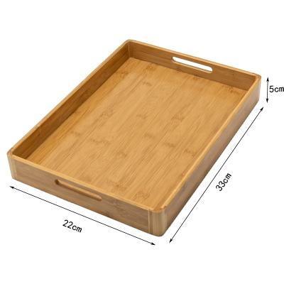 China Eco-Freindly Bamboo Wooden Food Serving Tray With Handles for sale